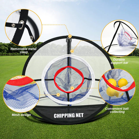 Pop Up Golf Chipping Net With Hitting Mat, Collapsible Indoor Outdoor Practice Set, Includes 8 Practice Balls, target net detail