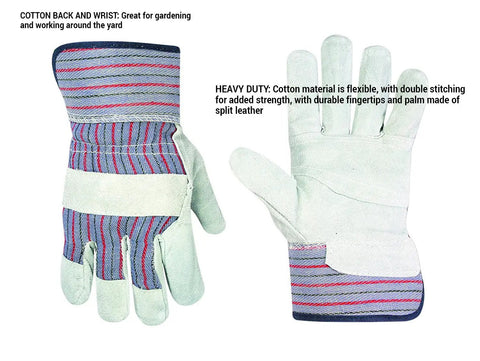 Heavy Duty Work Gloves For Men 12 Pack 12 Pairs With Split Leather Palm And Durable Stitching For Tough Grip, Cotton Back