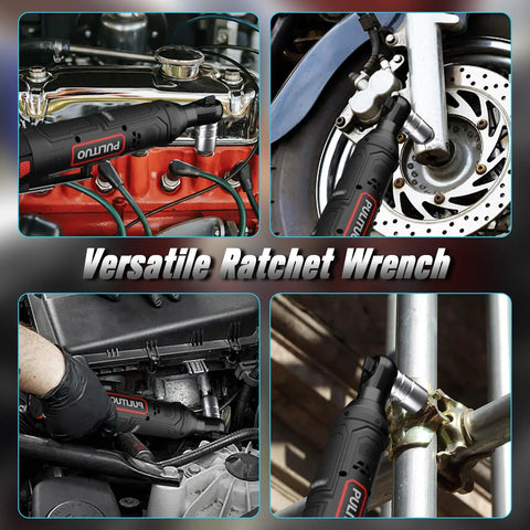 Cordless Electric Ratchet Wrench Three Eighths Inch Drive, 12V Power Tool Kit With 40 Ft Lbs Torque, used on vehicles.