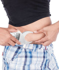 Portable Skinfold Caliper With LCD Screen For Easy Body Fat Measurement, Handheld Fitness Tool used on abdomen area.
