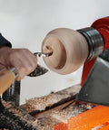 Hollowing Tool For Woodturning With Carbide Tipped Round Blade Large Curved Cutter Beech Handle in use for woodturning