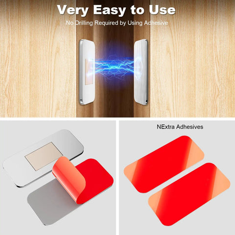 Ultra Thin Magnetic Cabinet Door Catch Set 4 Pack Adhesive Drawer Magnets shown with installation tape