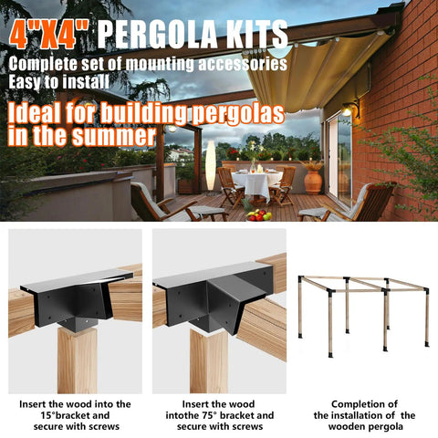 Tough As Nails 4x4 Pergola Brackets With 15 Degree Up And 75 Degree Down Slant For Outdoor Pergolas Porches Or Cabins Heavy Duty Galvanized Steel DIY Kit With Hardware 4 Pack