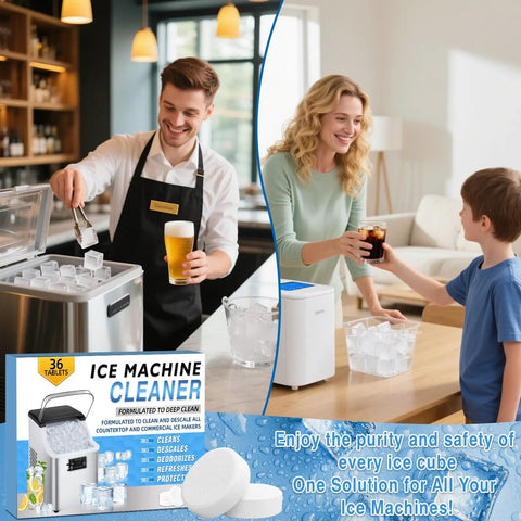 Ice Maker Cleaner Tablets Descaler 36 Pack For Portable Countertop And Nugget Ice Makers, Nickel Safe Scale Remover, Removes Limescale And Odor No Fuss, Delivers Crystal Clear Ice; 36 tablets box