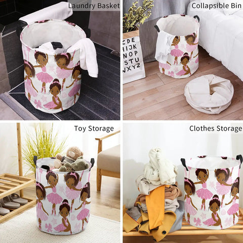 17 Inch Collapsible Laundry Basket With Waterproof Oxford Fabric And Easy Carry Handles Cute Black Ballerina Girl Design
