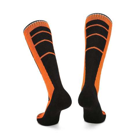 Two Pair Ski Socks 85 Percent Cotton Over The Calf OTC For Skiing Snowboarding And Winter Outdoor Activities For Men And Women Orange