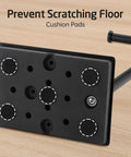 Cushion pads on base of Rock Solid Free Standing Toilet Paper Holder In Matte Black Stainless Steel With No Wobble Heavy Base And 26 Inch Tall Design For Bathroom Use SUS304 18 8 Stainless Steel preventing scratches on floor.