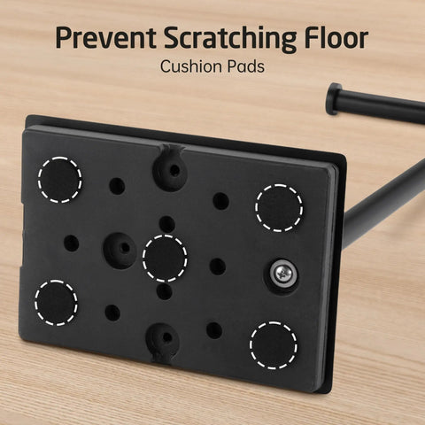 Cushion pads on base of Rock Solid Free Standing Toilet Paper Holder In Matte Black Stainless Steel With No Wobble Heavy Base And 26 Inch Tall Design For Bathroom Use SUS304 18 8 Stainless Steel preventing scratches on floor.