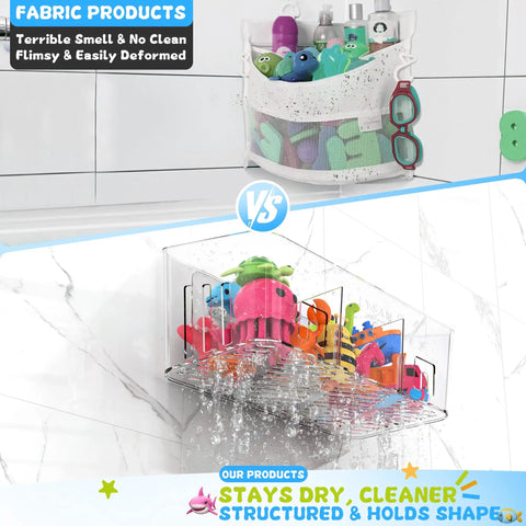 Two Pack Extra Large Bath Toy Storage Bin With Three Quick Drying Compartments Hella Spacious Design Keeps Rubber Ducks And Squirters Securely Stowed Away Total Bathtime Game Changer