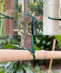 4 Inch 3mm Dark Green Nylon Garden Cable Zip Ties securing plants and structures, self-locking twist ties for plants and trellises shown in use.