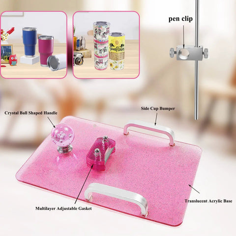 Cup Edging Tool With Replacement Blades, Edger Trimmer For Custom Tumblers, Pro Grade, Translucent Acrylic, Pink Finish
