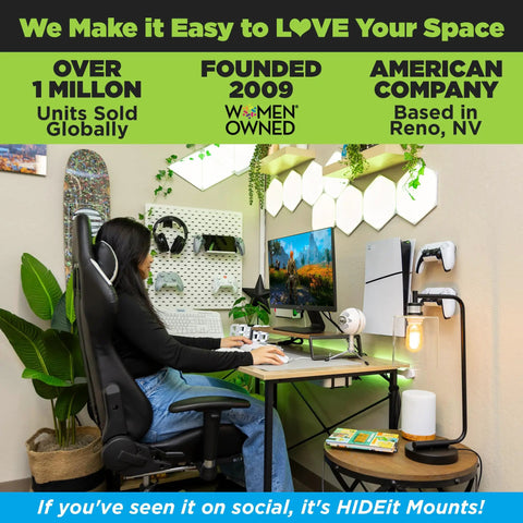 Kick Clutter To The Curb With This Rock Solid Mac Mini M4 Mount Featuring An Under Desk Bracket And Vesa Monitor Arm For Clean Home Office Setup Plus Optimal Airflow Cooling And Full Hardware. Home office setup with desk, monitor, and elegant decor.