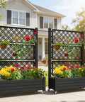 Outdoor Planter Boxes With Trellis Two Pack Resin Raised Garden Beds On Wheels With Drain Plugs For Climbing Plants in garden