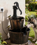 Three Tier Rustic Barrel Waterfall Fountain With Recirculating Pump For Outdoor Garden Patio Backyard And Porch 40 Inch Wooden Water Feature
