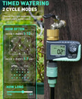Brass Swivel Sprinkler Timer Set For Garden Hose, 2-Pack No-Fuss Programmable Hose Timer With Rain Delay And Manual Watering in use
