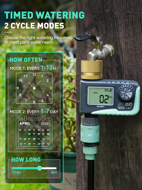 Brass Swivel Sprinkler Timer Set For Garden Hose, 2-Pack No-Fuss Programmable Hose Timer With Rain Delay And Manual Watering in use