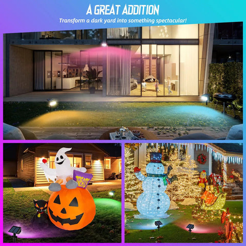 Solar Color Changing Outdoor Lights With 50 LED RGB Spots IP67 Waterproof Landscape Lighting For Yard Garden Patio in use.