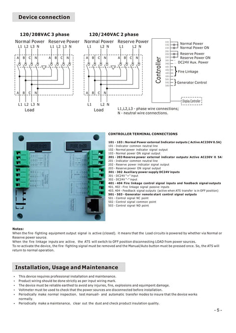 Automatic Transfer Switch 125 Amp 120 208 Volt 50 60 Hz Four Pole With Low Noise Smooth Motor Drive Wiring Diagram