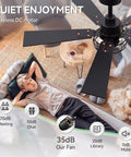 Breezary 52" Farmhouse Ceiling Fans with Lights and Remote in Matte Black, caged fandelier with quiet DC motor above a living room scene.