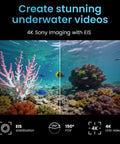 Underwater Drone With Pro Grade 4K Video And 12MP Photos, EIS Stabilization, live coral reef comparison image.