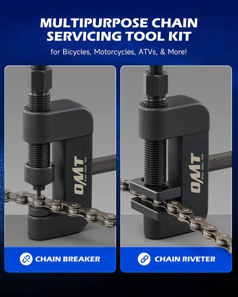 Motorcycle Chain Rivet Tool Kit 20 Piece Set With Blackened C Frame And Pre Press Cap Five Pin Chain Breaker And Cutter.