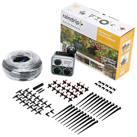No Fuss Drip Watering System With Timer For Containers And Hanging Baskets, Automatic Irrigation For Up To Twenty Plants, Includes Twenty Drippers, Black