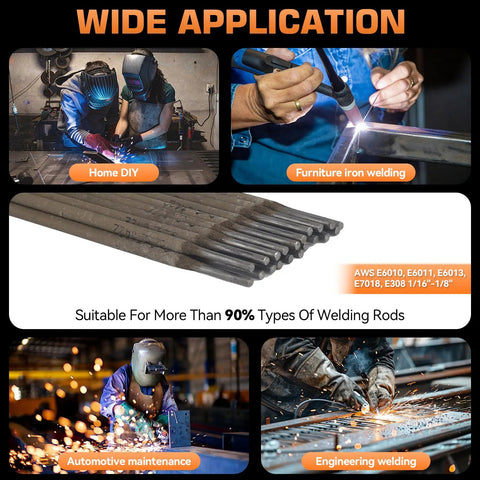 200 Amp Dual Voltage MMA Welder With Hot Start Arc Force Anti Stick Lift TIG Torch 110V 220V Portable Welding Machine For DIYers And Pros, variety of welding applications, rods visible