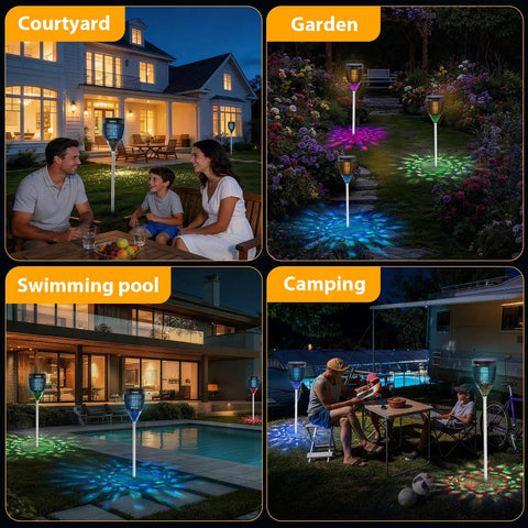 Solar Mosquito Zapper Outdoor With Flame Lamp And Projector Light 4200V Electric Bug Killer in courtyard, garden, pool, camping