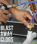 Using CO2 Powered AC Drain Line Cleaner Tool And Leak Sealer Injector With Reinforced Metal Construction on HVAC system clogs.