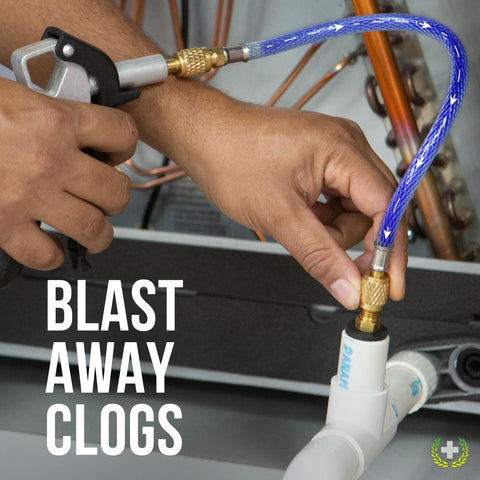 Using CO2 Powered AC Drain Line Cleaner Tool And Leak Sealer Injector With Reinforced Metal Construction on HVAC system clogs.