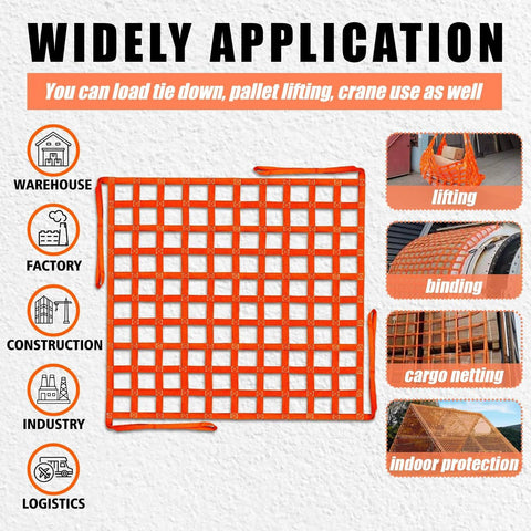 Heavy Duty Cargo Lifting Net 4.92x4.92 Ft Hoist 1100 Lbs Nylon Sling With 10 To 12 Cm Square Holes For Rigging applications chart