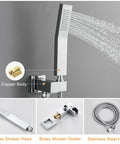 10 Inch All Metal Shower System With Tub Spout, Wall Mount, And Hand Shower, stainless steel hose and copper body details