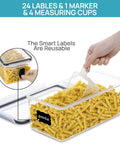 Hand opening Airtight Food Storage Containers Set With Lids, 8 Pieces, 3.2L Each, BPA Free Plastic Pasta Storage For Spaghetti, Cereal, And Rice