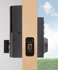 Side view of SmartCode 913 Non Connected Keyless Entry Electronic Keypad Deadbolt Door Lock With SmartKey Security in door