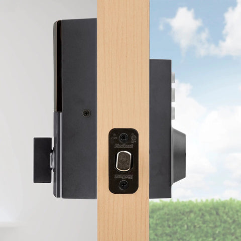 Side view of SmartCode 913 Non Connected Keyless Entry Electronic Keypad Deadbolt Door Lock With SmartKey Security in door