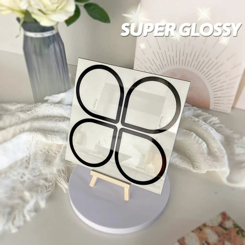 Cream Glossy White Peel And Stick Backsplash Tiles With Floral Modern Design on stand, 8x8 Inch, waterproof, super glossy finish