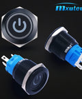 Rugged 12V Latching Push Button Switch 1NO1NC SPDT, 19mm Metal Panel Mount, Blue LED Power Light, Waterproof IP65 IK10