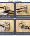 Installation process for Heavy Duty Swing Bar Door Lock With Latch Guard For Inward Swing Doors, shown in four steps on wood door.