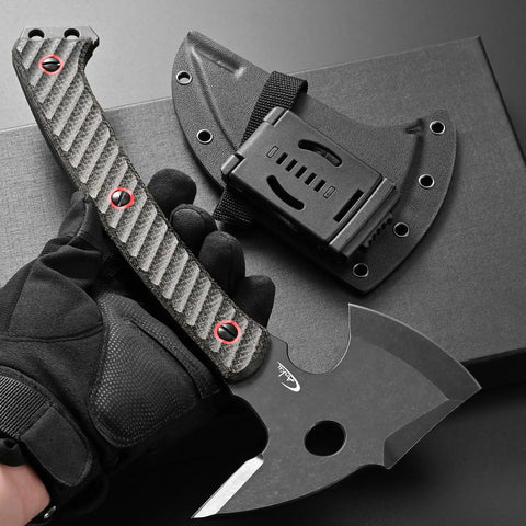 Beast Of A Camping Axe For Bushcraft And Survival With DC53 Steel Blade And Micarta Handle Full Tang Hatchet on box with sheath