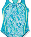 Girls One Piece Swimsuit With Thick Straps Racer Back Printed UPF 50 Plus Sun Protection Chlorine Resistant Creora Highclo Spandex
