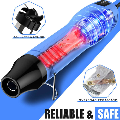 Dual Temp Heat Gun 330W Fast Heat 250C 350C Hot Air Tool with overload protector and all-copper motor visible
