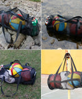 Mesh Duffel Dive Bag For Scuba Gear Foldable And Heavy Duty With Zipper holding sports balls in various outdoor settings