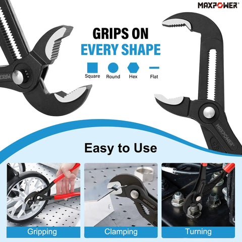 Three Piece Water Pump Pliers Set Grip Ready With Push Button Quick Adjustment 7 Inch 10 Inch And 16 Inch Tongue And Groove Pliers For Plumbing DIYers Homeowners HVAC Pros Heavy Duty Adjustable Pliers Kit With Carrying Bag