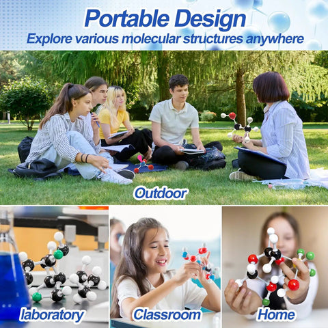 Students using Ultimate 297 Piece Chemistry Molecule Model Kit for organic structures in outdoor and indoor settings.