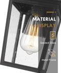 Close-up of Outdoor Wall Sconce Lantern For Porch And Garage with seeded glass shade and matte black finish metal frame, showcasing design.