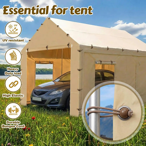 Tent secured with 50 Pcs Ball Bungee Cords 6 Inch Tarp Tie Downs With Balls Beige Built Tough Outdoor Gear