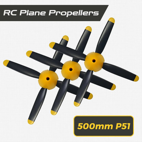 Three Sets Of Four Blade Propellers For 500mm P51 Mustang Brushless RC Plane, Spare Prop Kit With Nose Cone For Four Channel RC Airplane