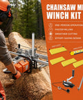 Chainsaw Mill Winch Kit With Lever Arm Anchor System for Efficient Milling, shown in outdoor woodcutting scene.