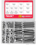176 Piece Heavy Duty Bolts and Nuts Set in 304 Stainless Steel M6 M8 M10 Includes 8 Most Common Sizes for DIYers and Auto Pros Built To Last Hex Bolts and Nuts Kit open box showing compartments and contents