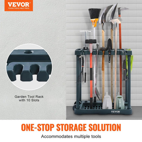 Garden Tool Organizer Tower With Ten Slots For Yard Tools Rake Shovel Broom Long Handled Tools In Garage Shed Or Outdoor Storage Durable Stand Holder For Easy Access And No Fuss All In One Tool Storage